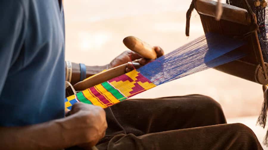 Accra: Tafi Kente Village, Monkey Sanctuary &Wli Waterfalls - Tafi Abuife, where kente cloth is made by hand